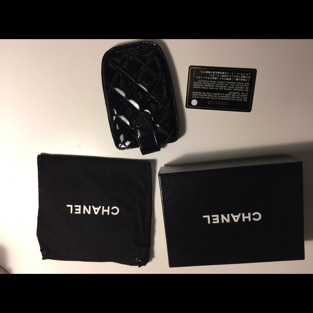 Chanel phone case - black patent